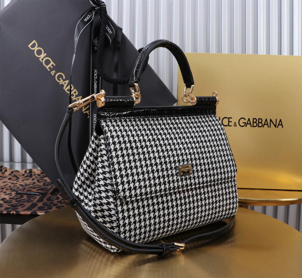 ドルチェ・アンド・ガッバーナ「D&G」クロコダイルエンボス ツイード トップハンドルバッグ