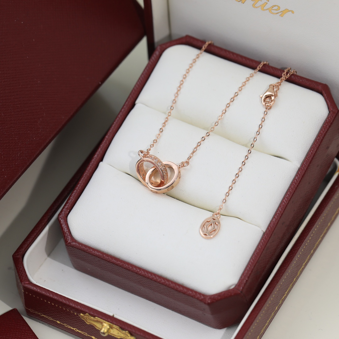 カルティエ「Cartier」ダブルリング マイクロセット ダイヤモンド ネックレス