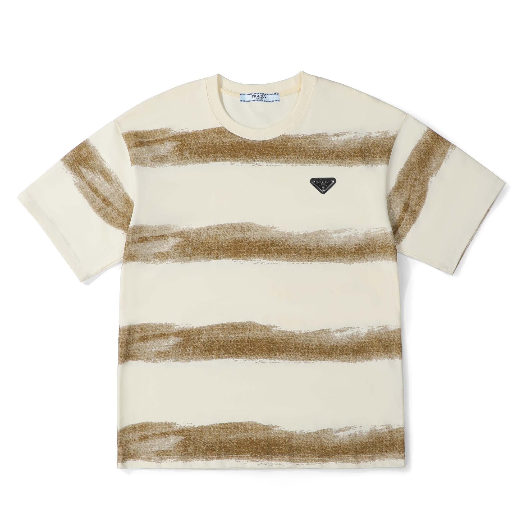 プラダ「Prada」クラシック トライアングルレザーパッチ スプラッターストライプ コットンTシャツ