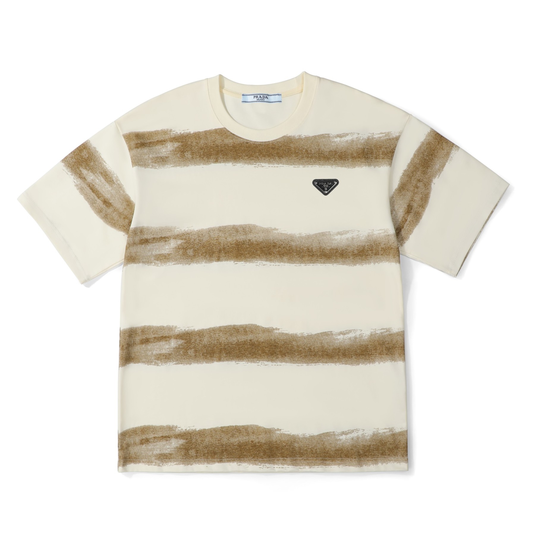 プラダ「Prada」クラシック トライアングルレザーパッチ スプラッターストライプ コットンTシャツ