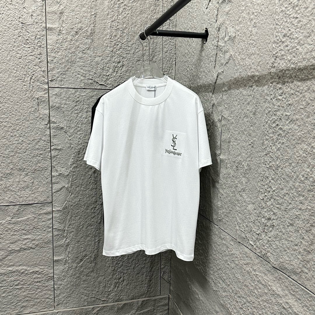サンローラン「Saint Laurent」2025SS クラシックシルバー刺繍 ショートスリーブTシャツ