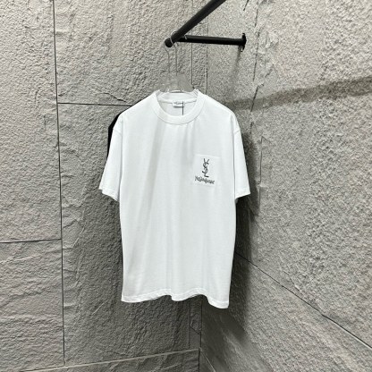 サンローラン「Saint Laurent」2025SS クラシックシルバー刺繍 ショートスリーブTシャツ