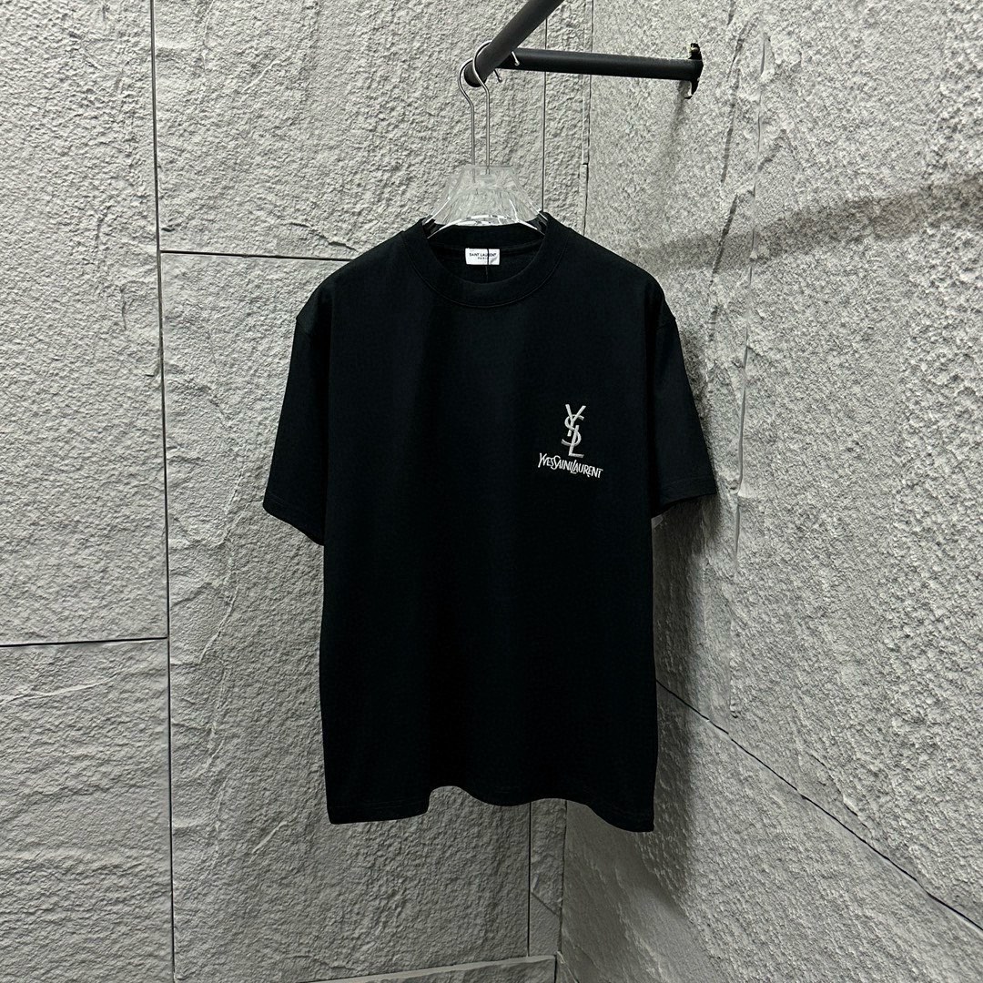 サンローラン「Saint Laurent」2025SS クラシックシルバー刺繍 ショートスリーブTシャツ