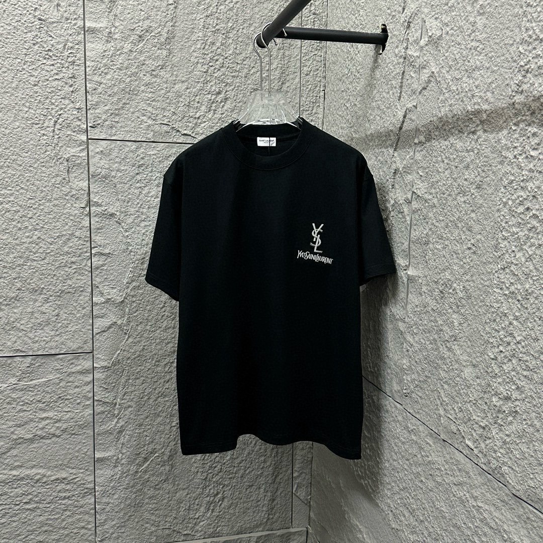 サンローラン「Saint Laurent」2025SS クラシックシルバー刺繍 ショートスリーブTシャツ