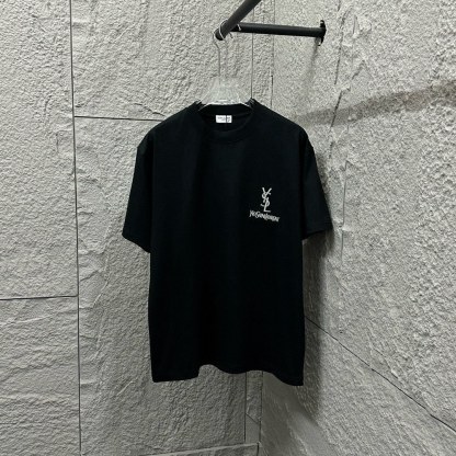 サンローラン「Saint Laurent」2025SS クラシックシルバー刺繍 ショートスリーブTシャツ
