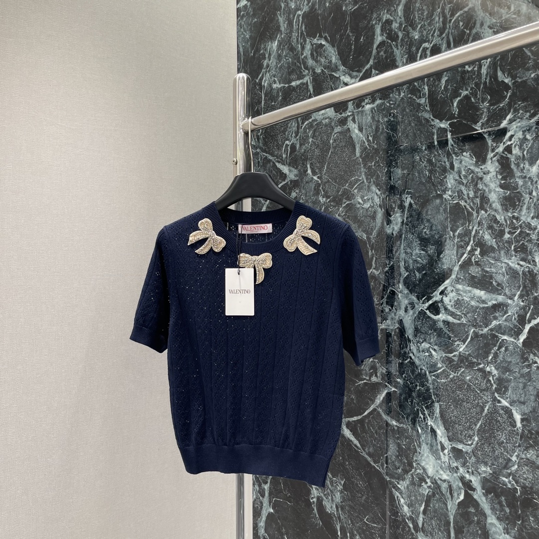 ヴァレンティノ「Valentino」ション ボウタイ レースニット 半袖Tシャツ