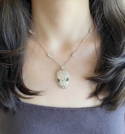 ブルガリ「Bvlgari」Serpenti Viper フルダイヤモンドネックレス34cm