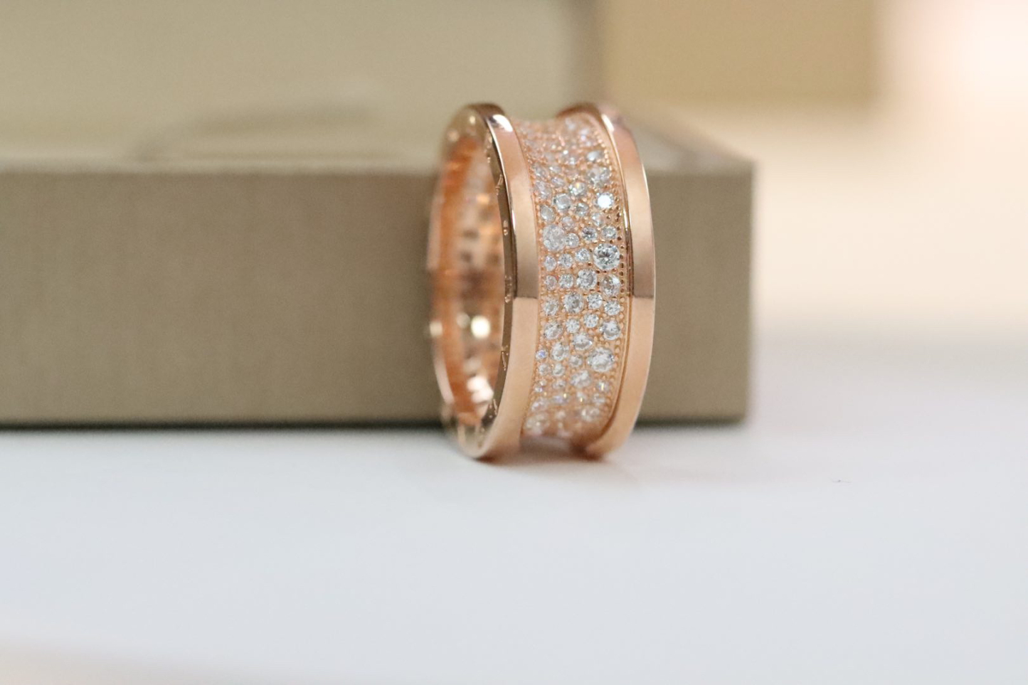 ブルガリ「Bvlgari」ローズゴールドドリルウエストカップルリング