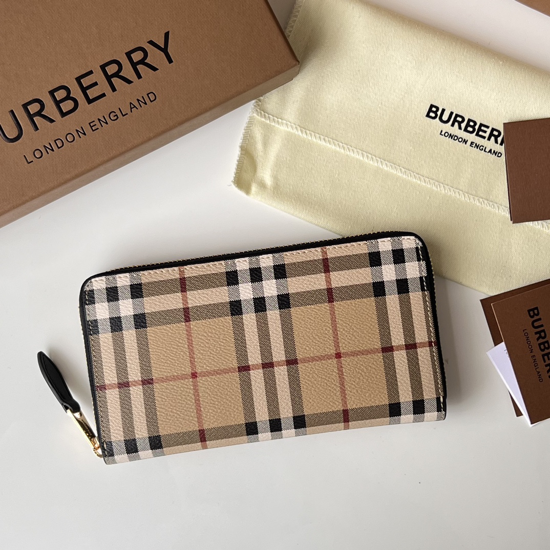 バーバリー「Burberry」チェック エコファブリック フルジップ ウォレット