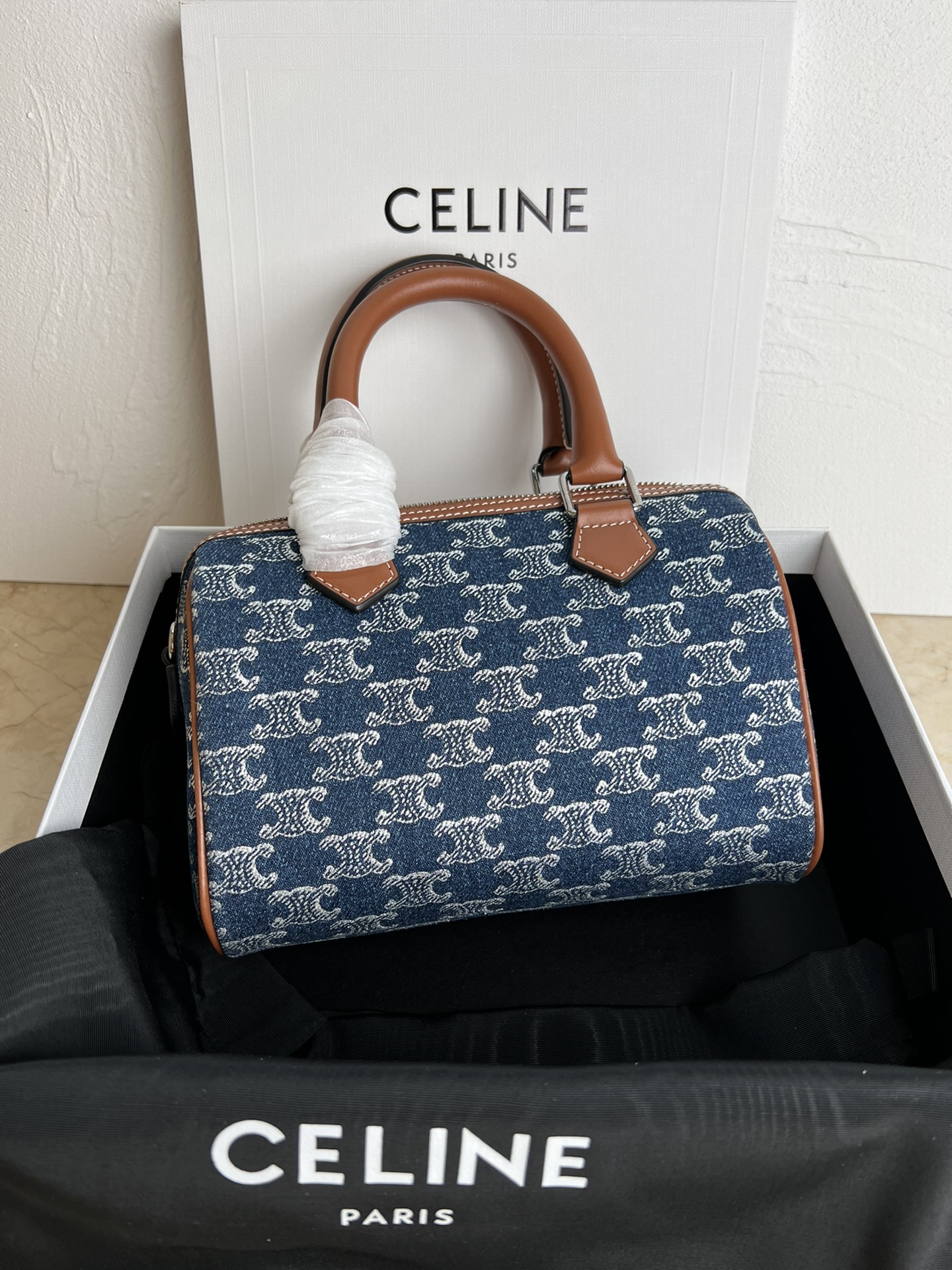 [Copy]セリーヌ(Celine)スモール ボストン / 全面トリオンフ デニム＆カーフスキン