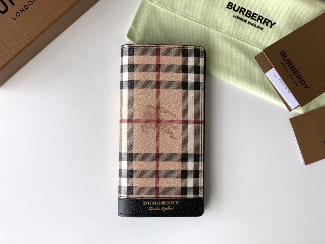 バーバリー「Burberry」Haymarket チェック & レザー 二つ折り長財布