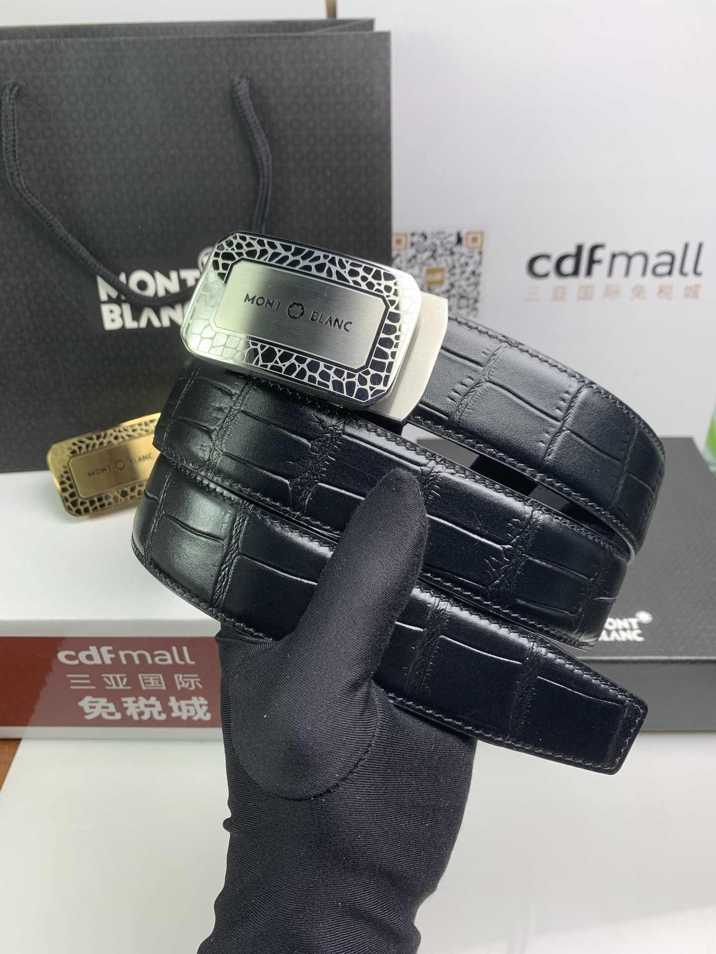 モンブラン「Montblanc」 クラシックコレクション クロコダイルエンボスレザー ベルト100cm