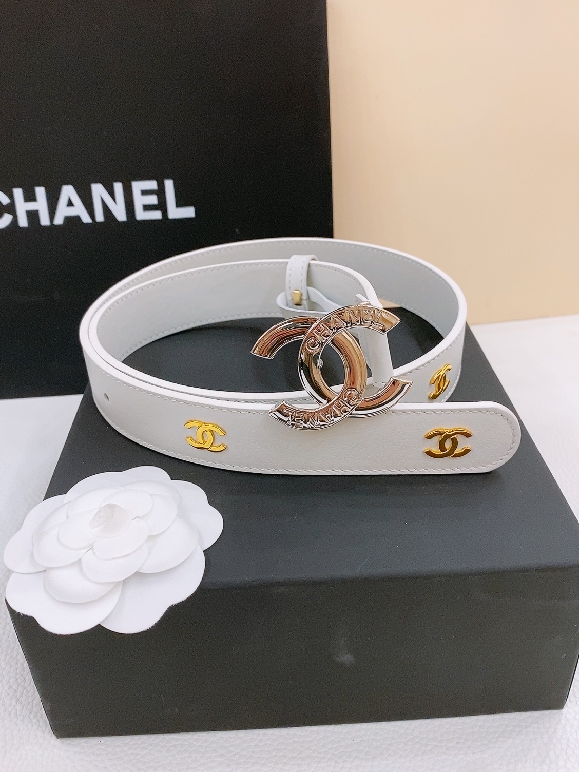 シャネル「Chanel」ダブルC レザーベルト ベルト100CM