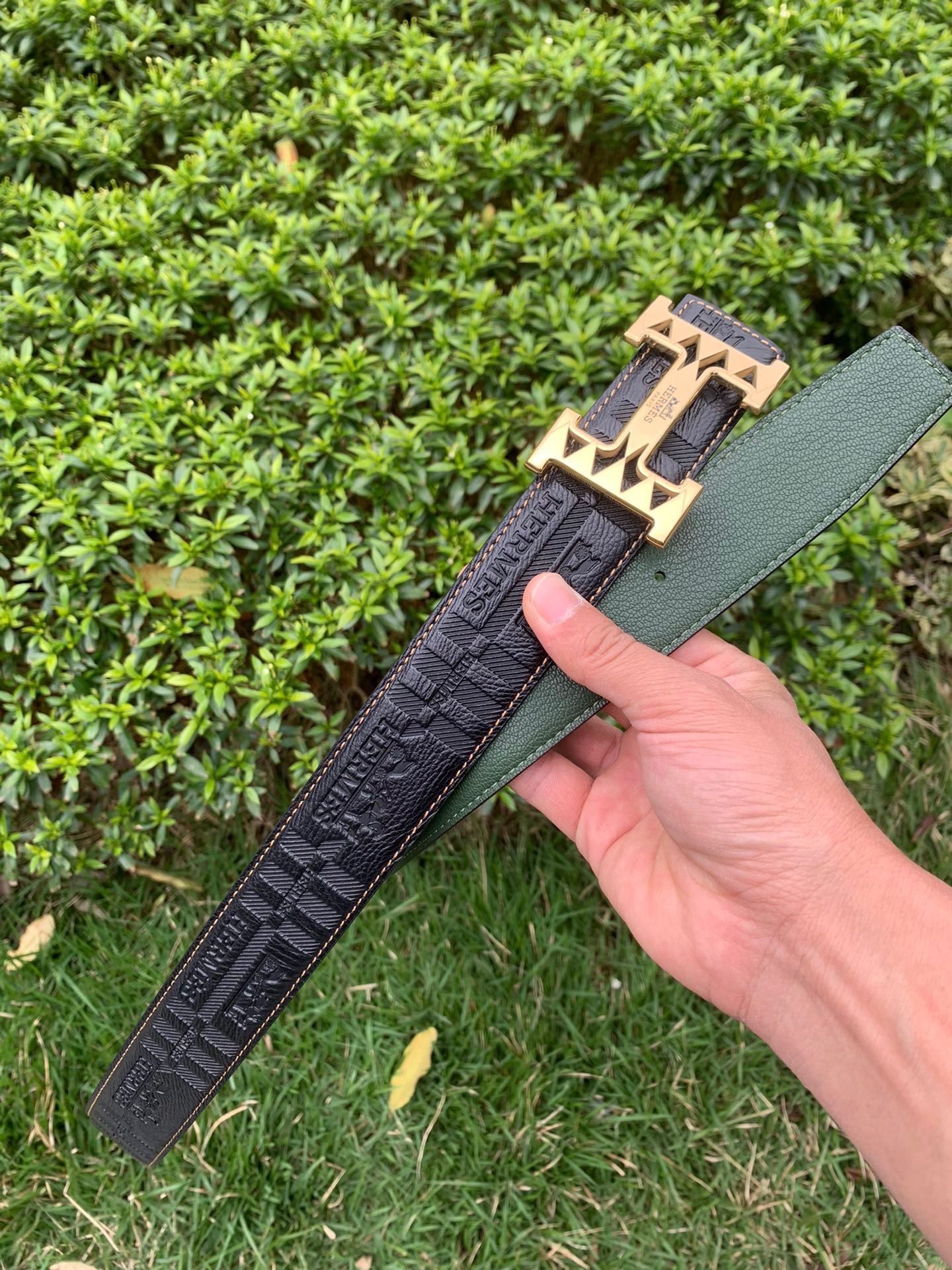 エルメス「Hermès」Jumbo Belt Buckle & ダブルフェイスレザーベルト100cm