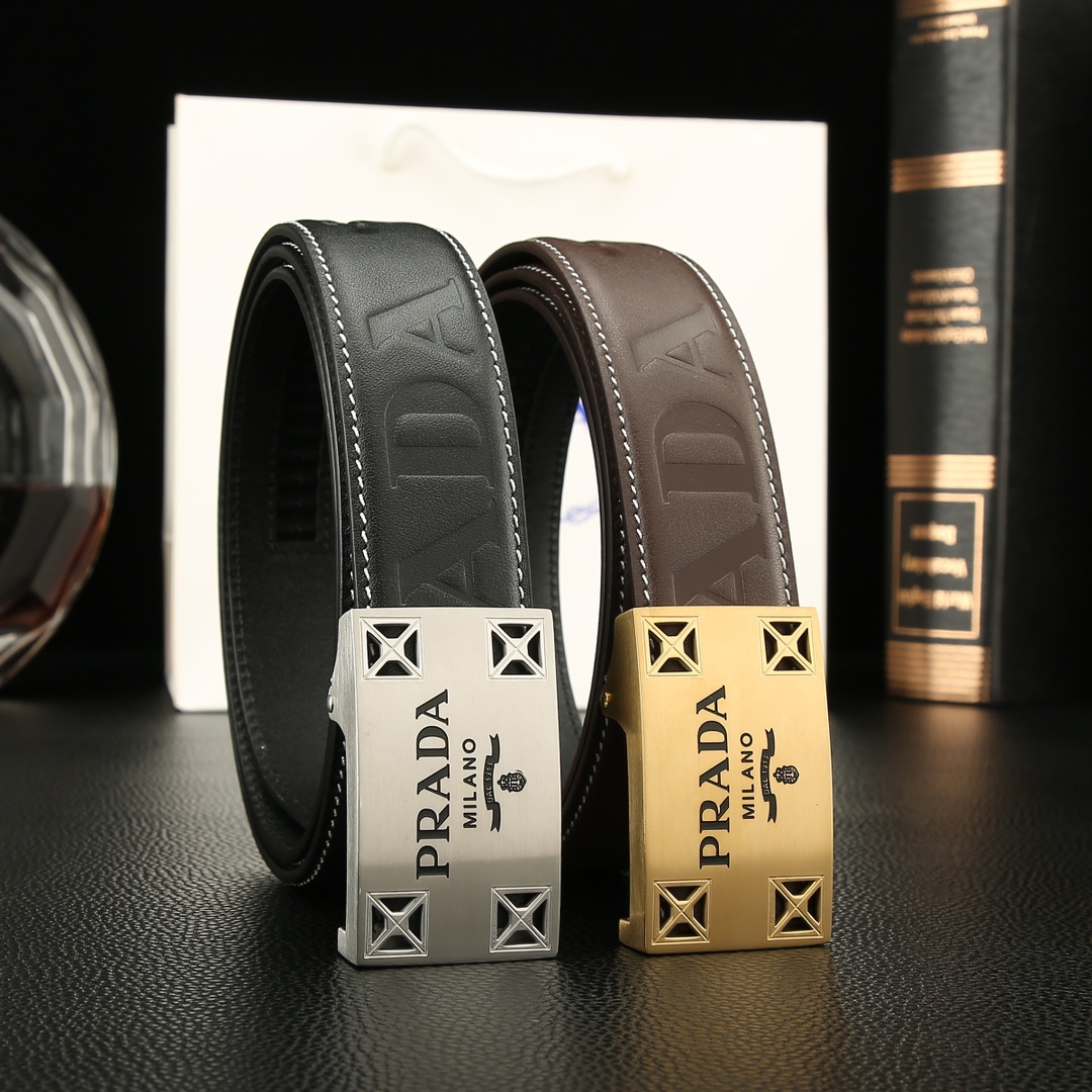 プラダ「Prada」メンズ オートマチック レザーベルト100CM