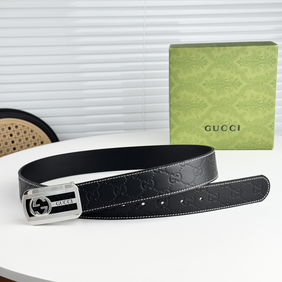 グッチ「Gucci」メンズ ポリッシュバックル レザーベルト100CM