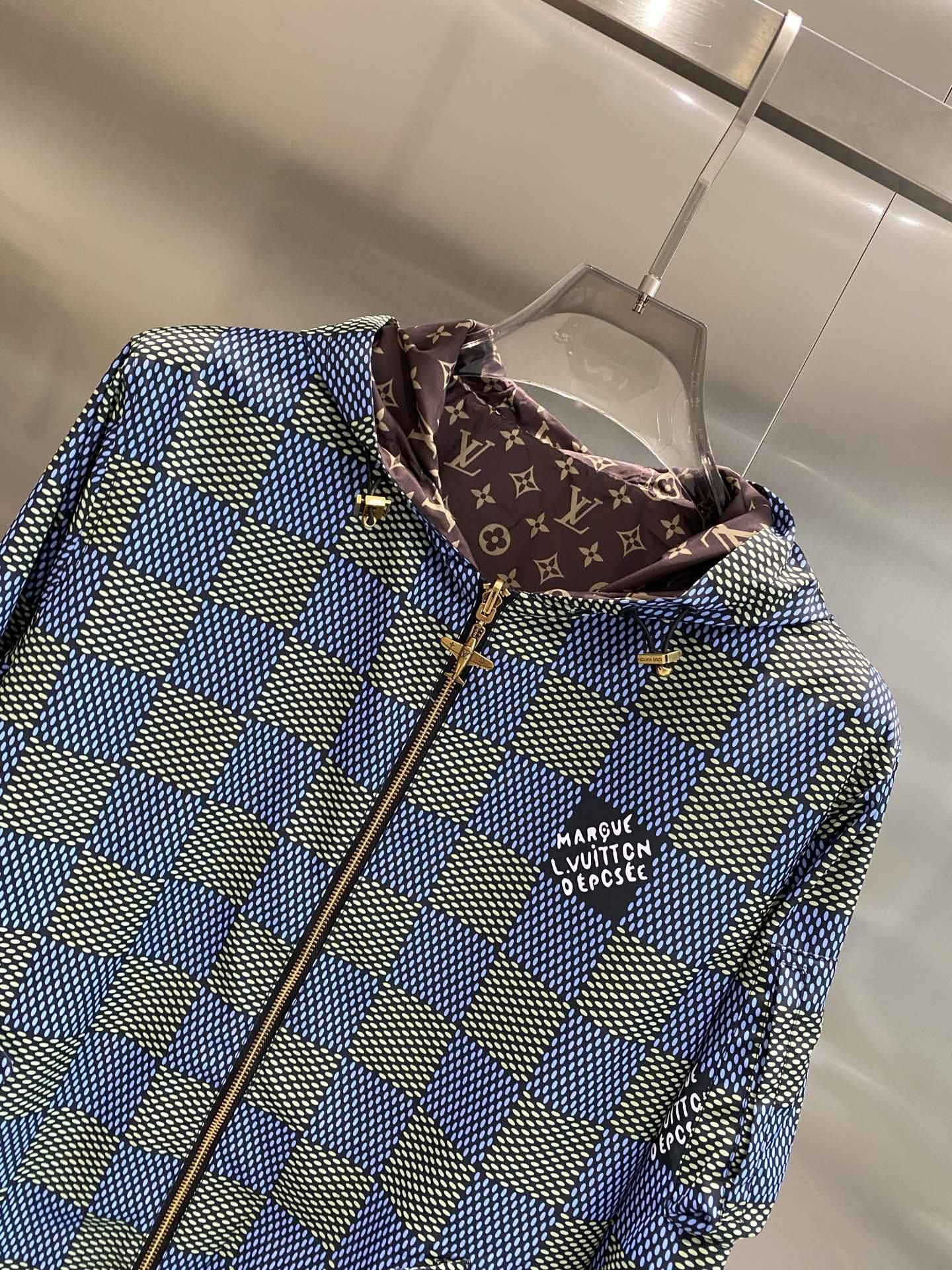 ルイ・ヴィトン「Louis Vuitton」ダブルフェイス チェック フード ジャケット