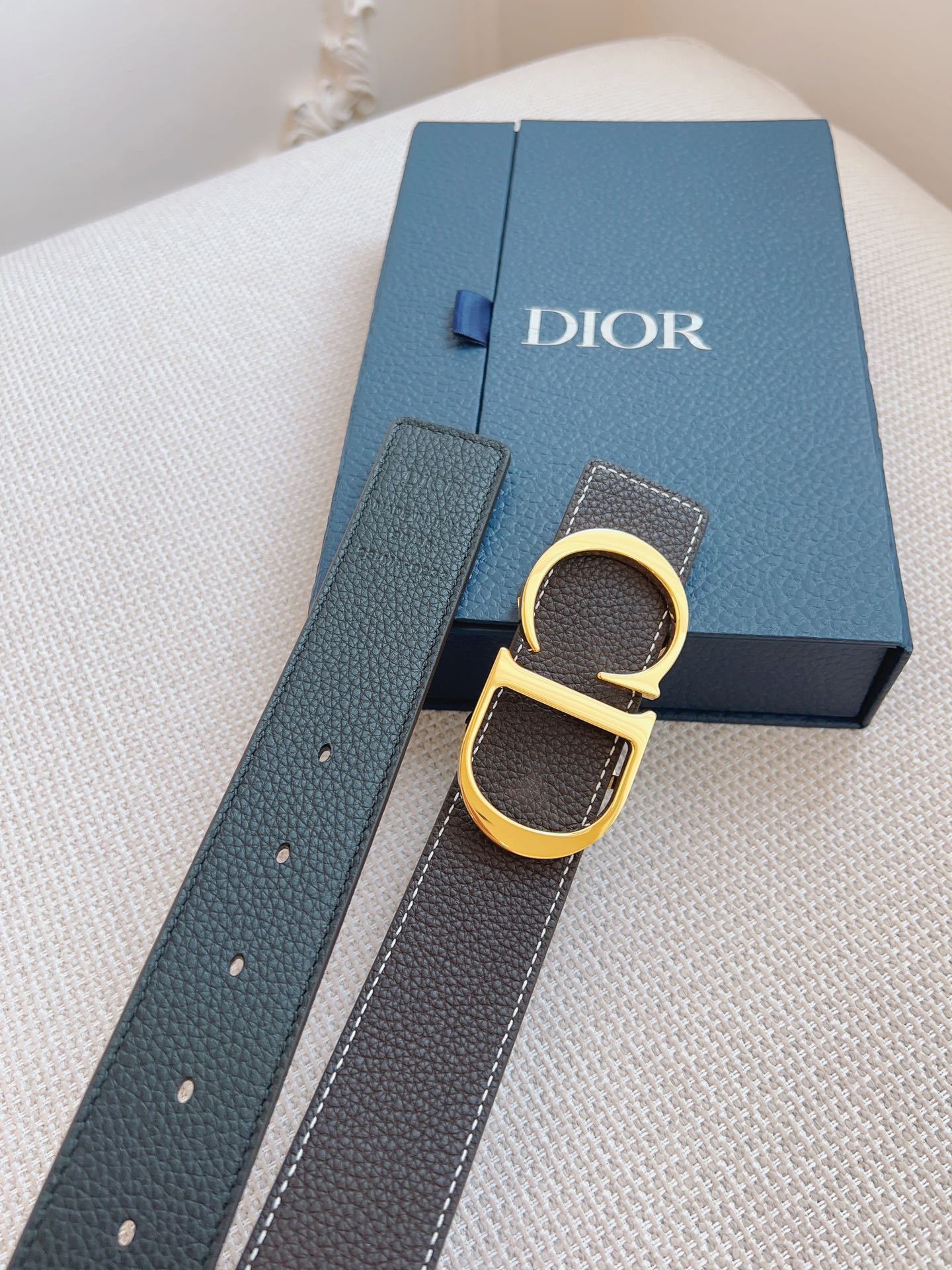 ディオール「Dior」Oblique ブラック レザー ベルト メンズ100CM