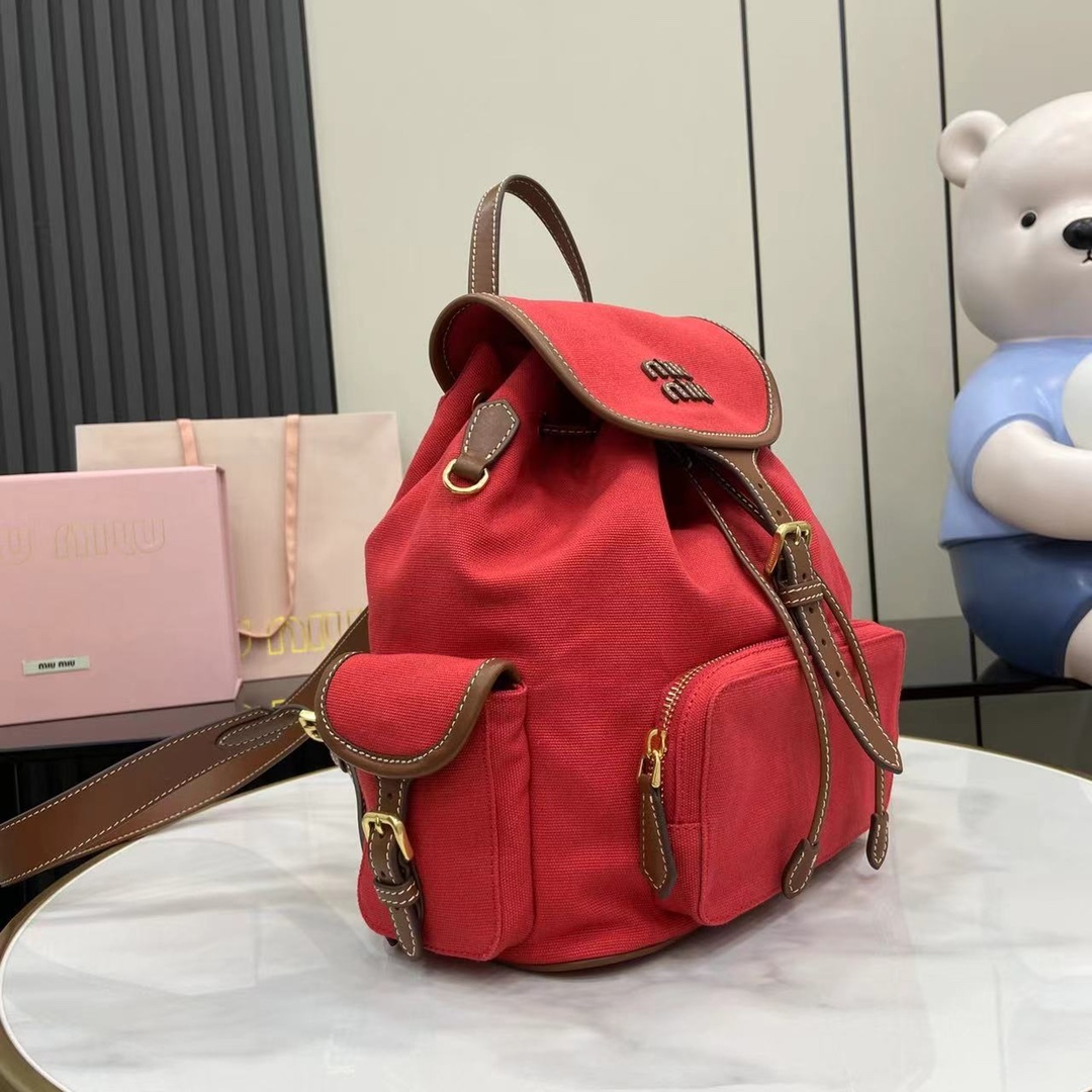 ミュウミュウ「Miu Miu」バックパック レザー＆キャンバス デュアルストラップ ショルダーバッグ