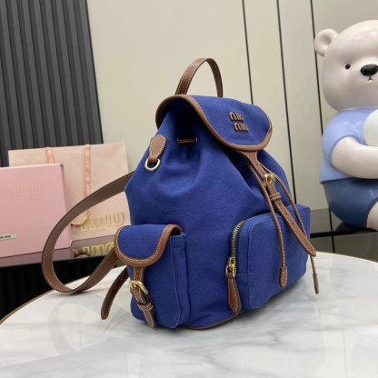 ミュウミュウ「Miu Miu」バックパック レザー＆キャンバス デュアルストラップ ショルダーバッグ