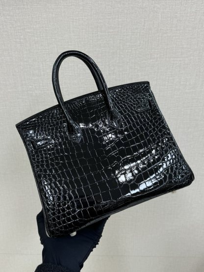 エルメス「Hermès」ノワール ミロワール クロコダイル レザー バッグ