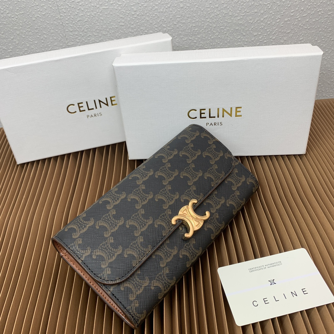 セリーヌ「Celine」トライアンンフェ ラージ グレーズドレザー ウォレット