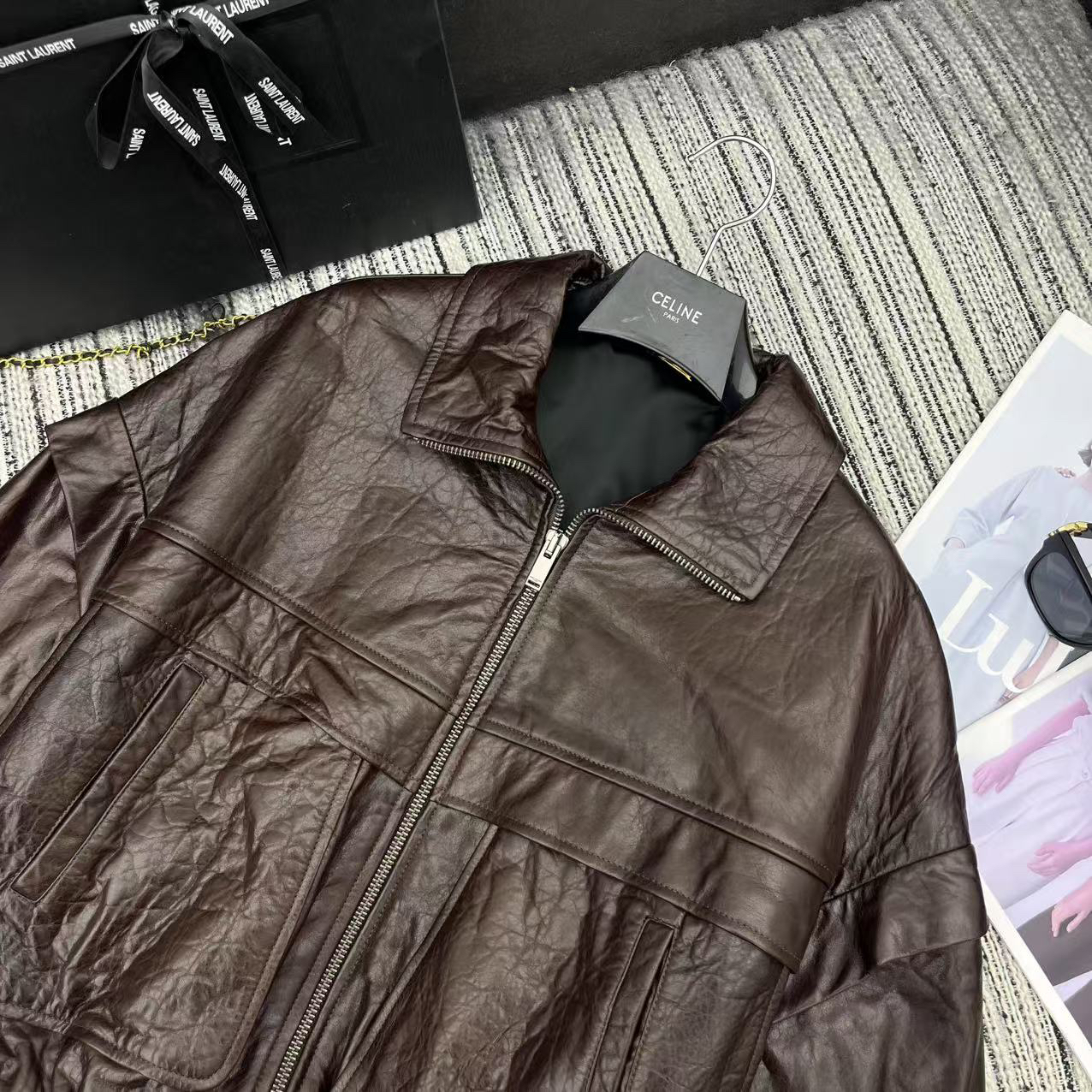 サンローラン「Saint Laurent」 ダブルポケット オーバーサイズ レザージャケット