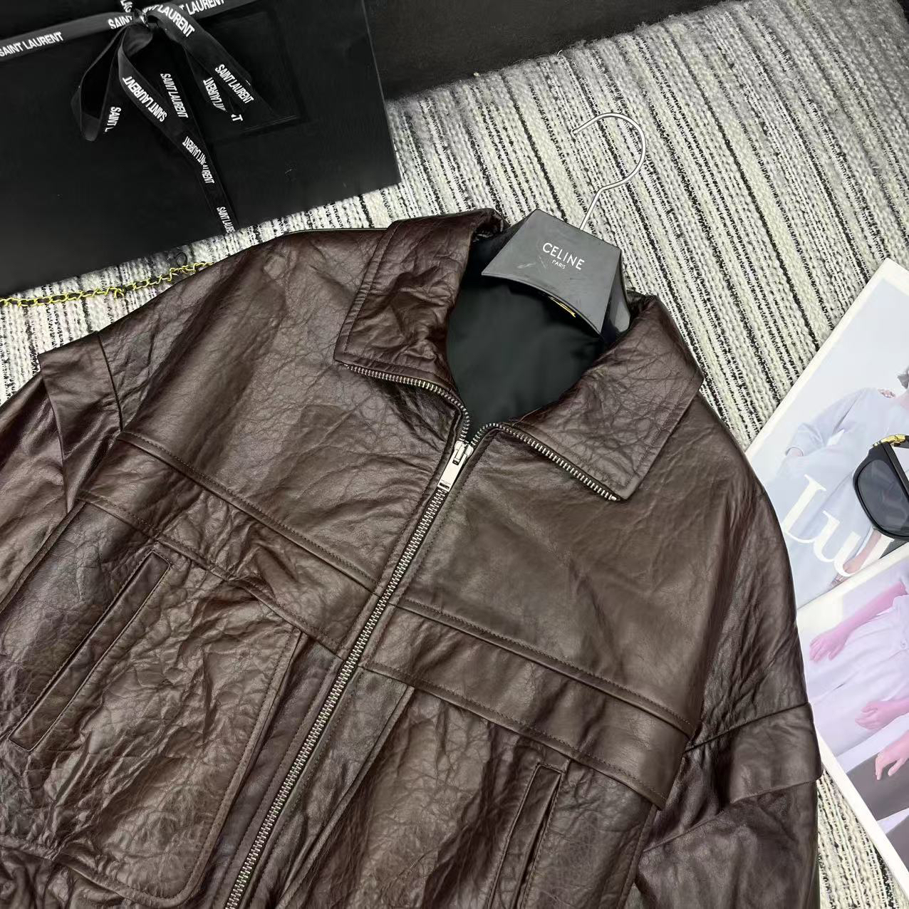 サンローラン「Saint Laurent」 ダブルポケット オーバーサイズ レザージャケット