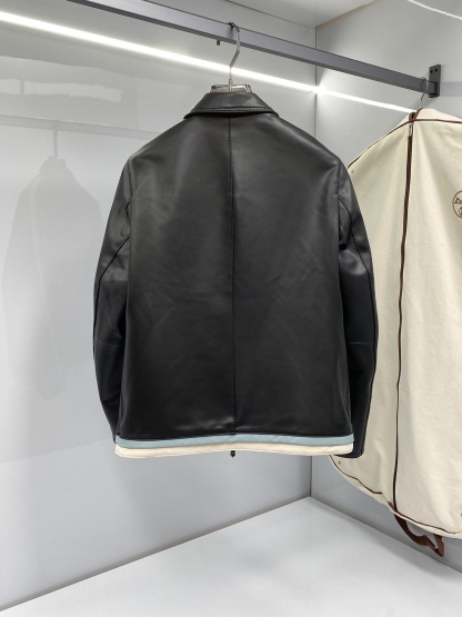 エルメス「Hermès」レザー&ファブリック パネル ジップ ジャケット