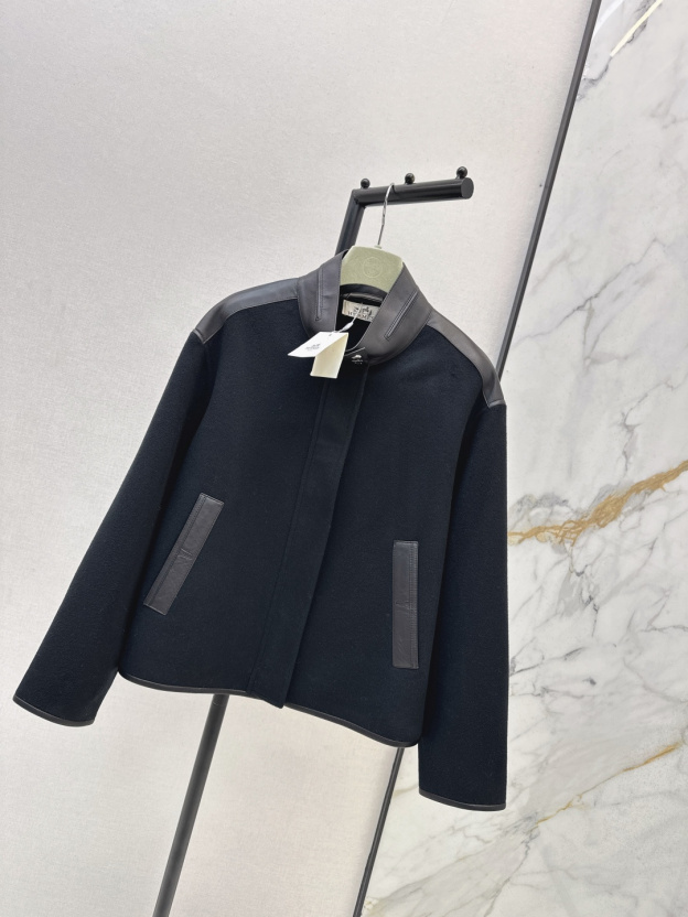 エルメス「Hermès」レザーパネル スタンドカラー ジャケット