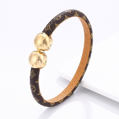 ルイ・ヴィトン「Louis Vuitton」モノグラム ダブルピアス レザーコード ブレスレット