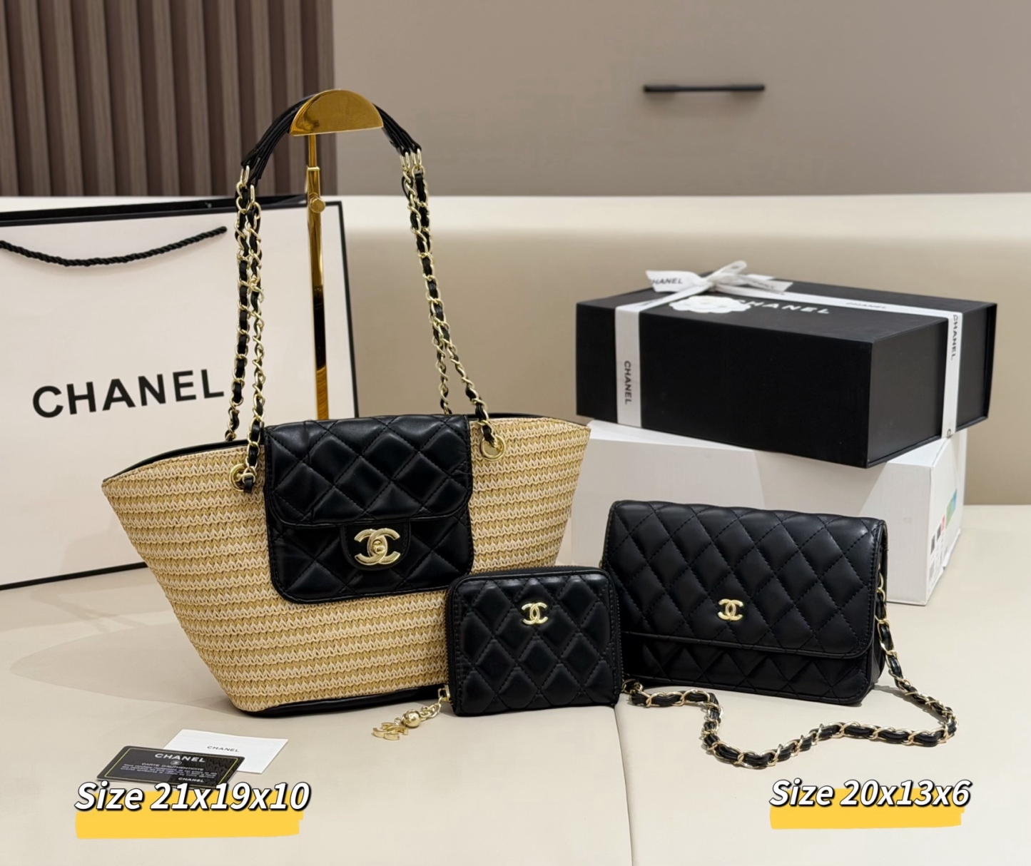 シャネル「Chanel」コンビネーションバッグ3点セット / トートバッグ＆ポーチセット