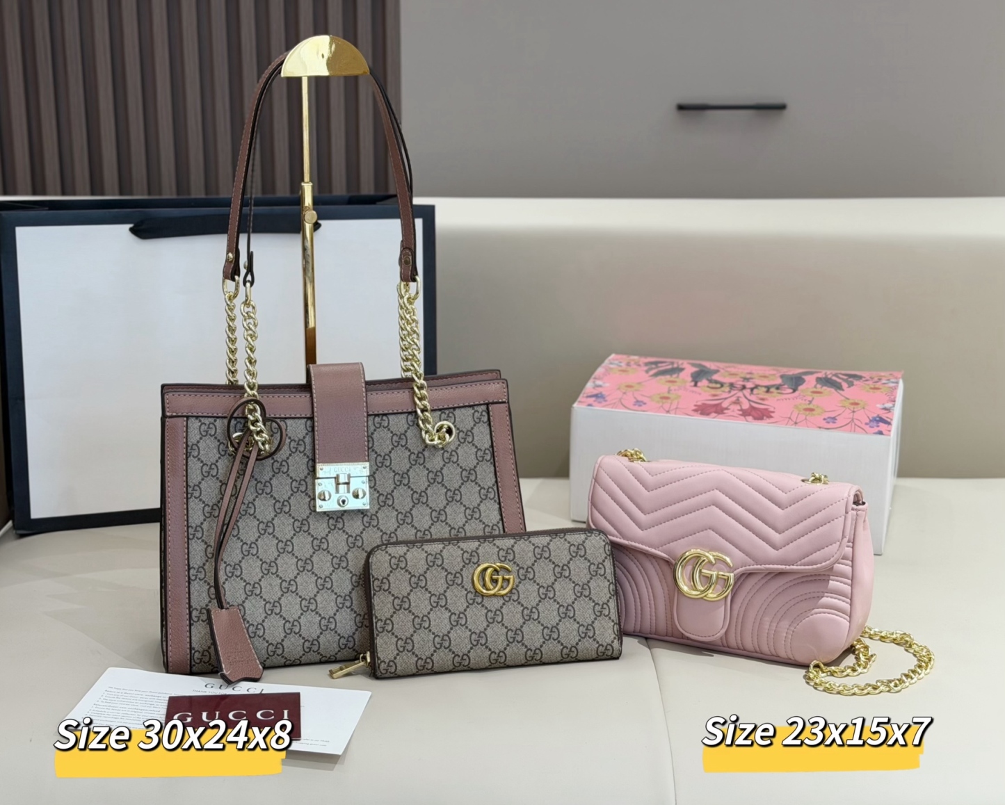 グッチ「Gucci」コンビネーションバッグ3点セット / トートバッグ＆ポーチセット