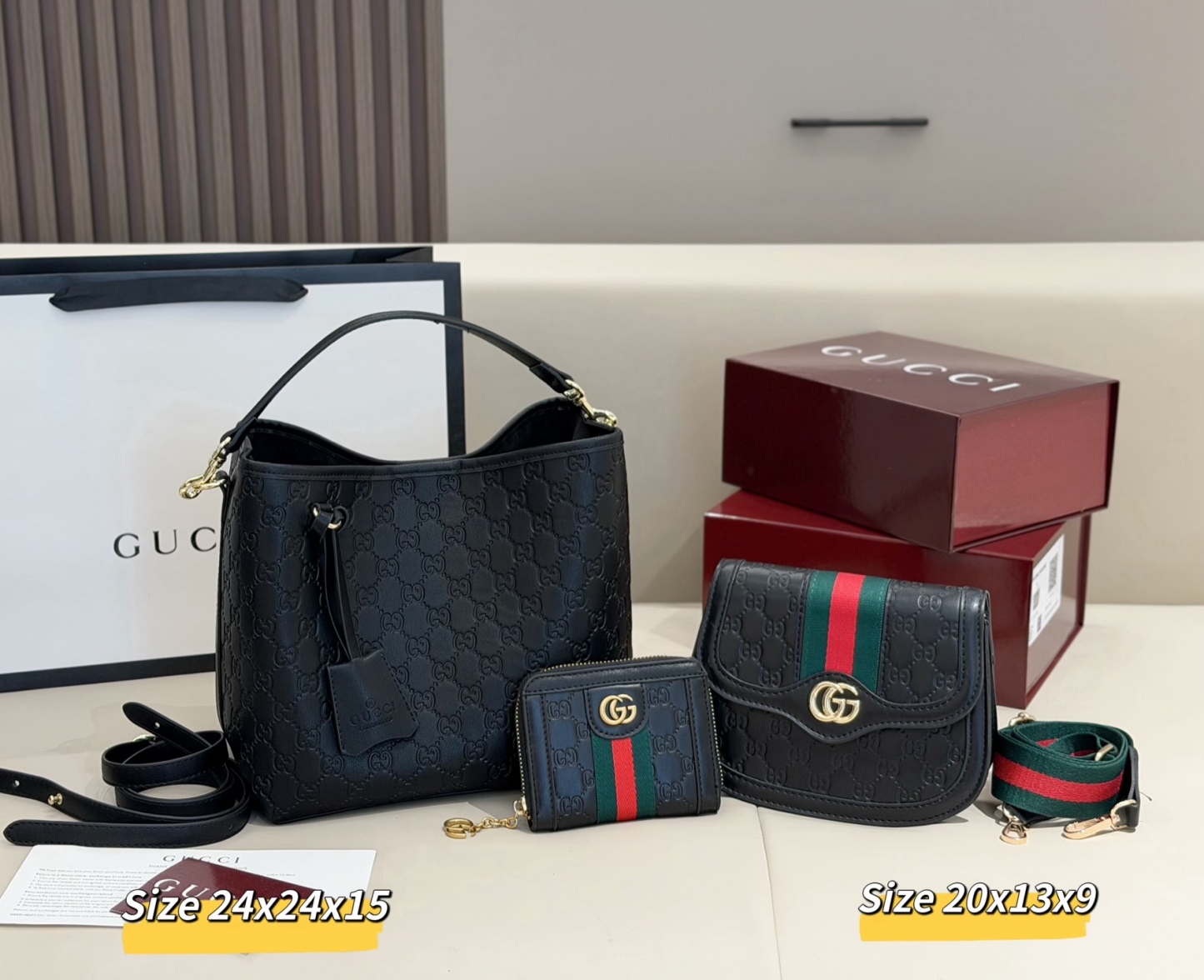 グッチ「Gucci」コンビネーションバッグ3点セット / トートバッグ＆ポーチセット