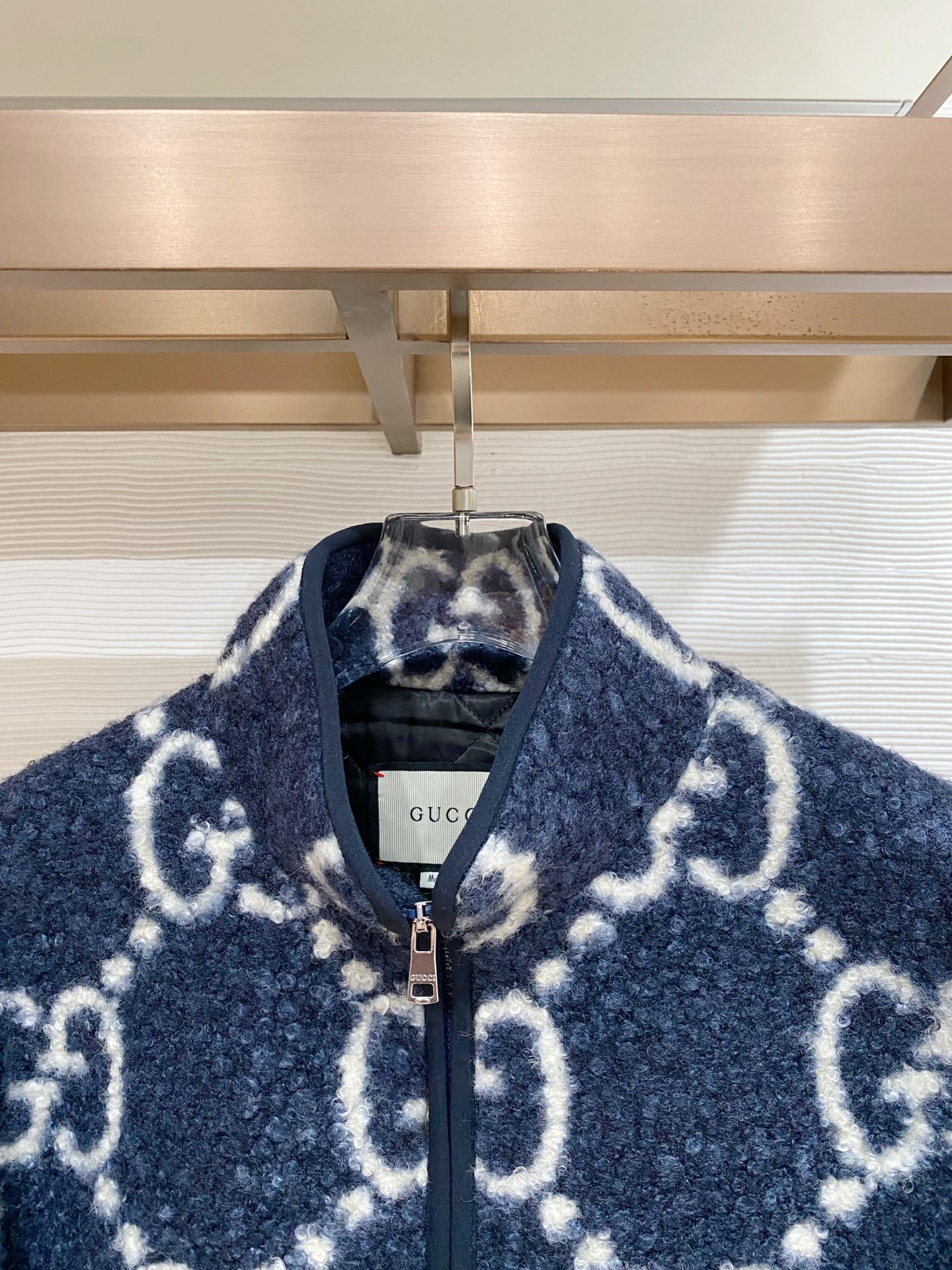 グッチ「Gucci」グッチ GGインターシャ ウールフリース ジップジャケット / スタンドカラー ボアアウター