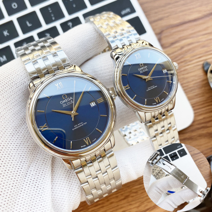 オメガ「Omega」デビル プレステージ カップルウォッチ メンズ39.5MM＆レディース32.7MM スチール＆レザーストラップ