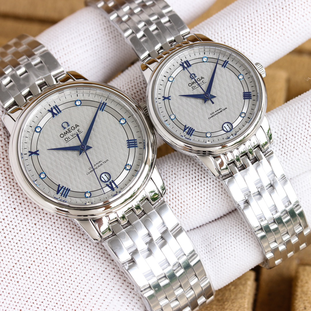 オメガ「Omega」デビル プレステージ カップルウォッチ メンズ39.5MM＆レディース32.7MM スチール＆レザーストラップ