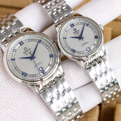 オメガ「Omega」デビル プレステージ カップルウォッチ メンズ39.5MM＆レディース32.7MM スチール＆レザーストラップ