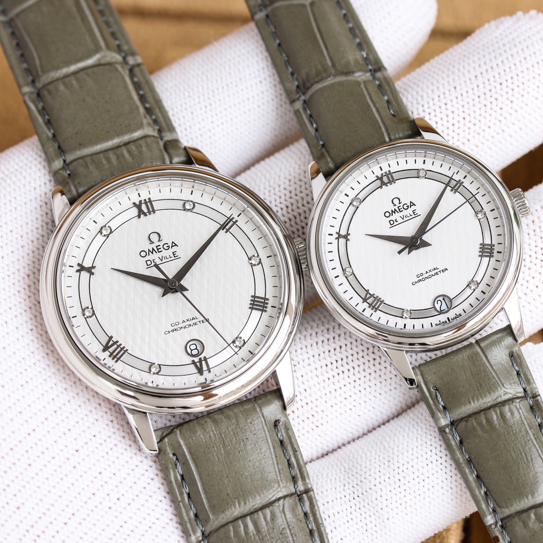 オメガ「Omega」デビル プレステージ カップルウォッチ メンズ39.5MM＆レディース32.7MM スチール＆レザーストラップ