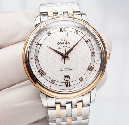 オメガ「Omega」デビル プレステージ カップルウォッチ メンズ39.5MM＆レディース32.7MM スチール＆レザーストラップ