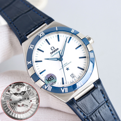 オメガ「Omega」Constellatio﻿n 41MM セラミックベゼル＆レザーストラップ メンズ腕時計 「4色」