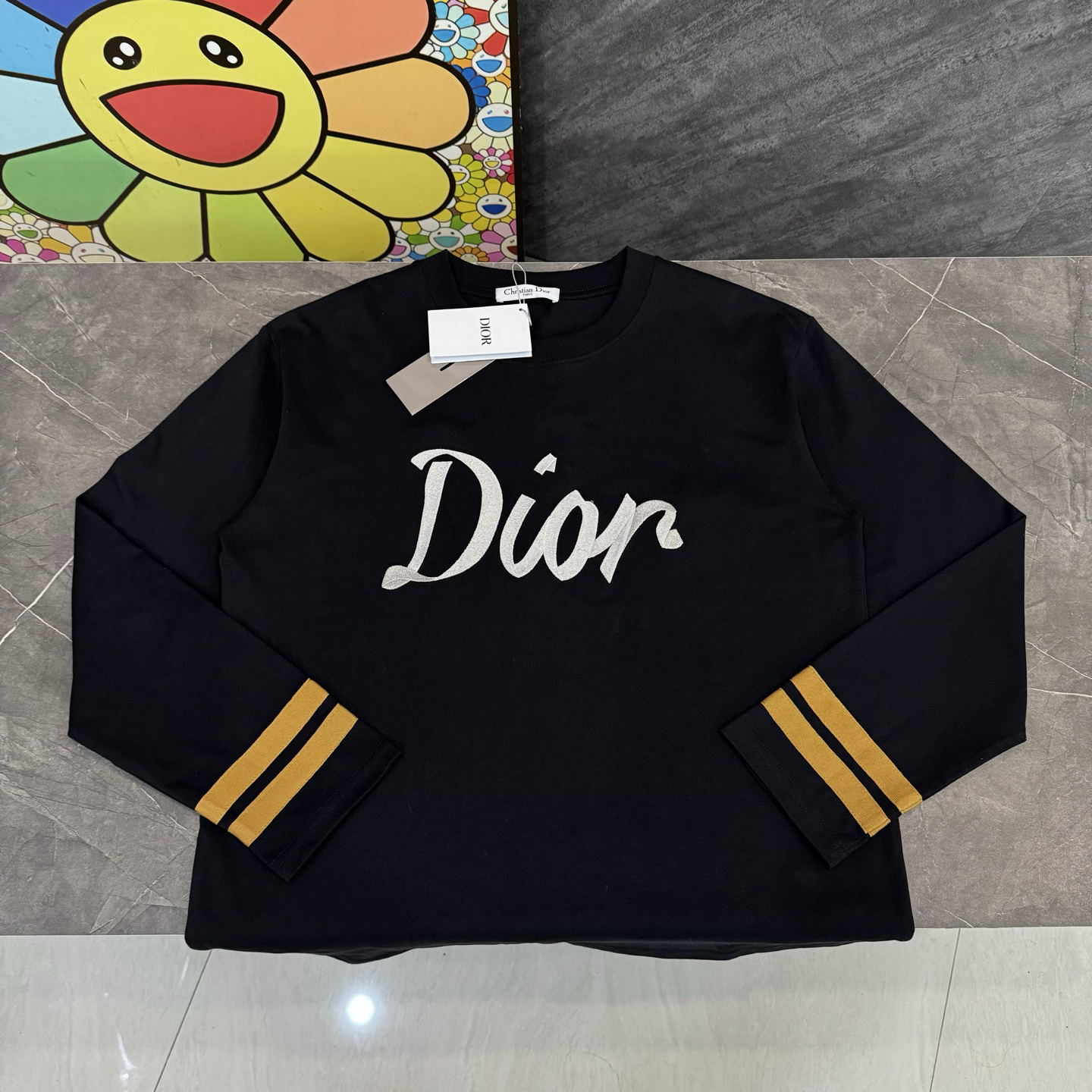ディオール「Dior」リボン & 47 ロゴ 刺繍 ロング Tシャツ