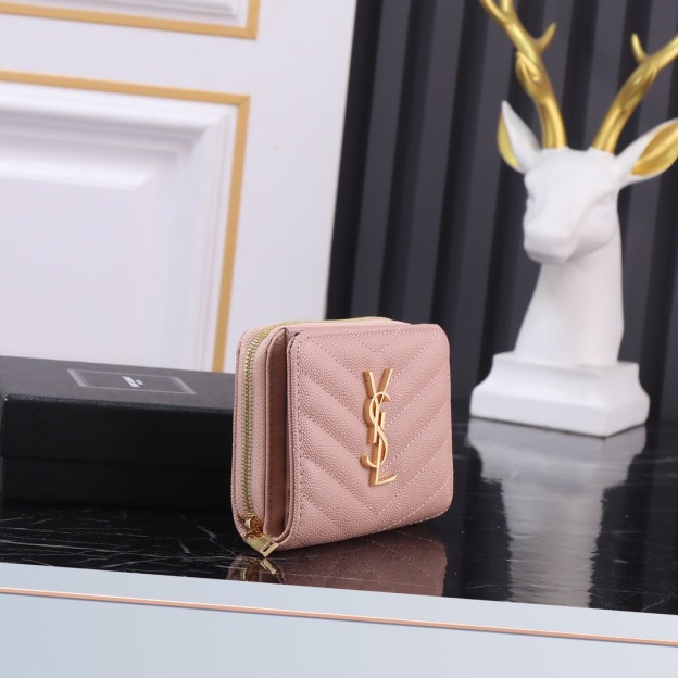 サンローラン「Saint Laurent」モノグラム コンパクト ジップアラウンド ウォレット（グレイン ド プードル エンボスレザー）「6色」