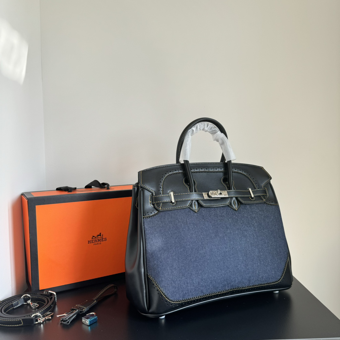 エルメス「Hermès」Birkin 30 ツートーン キャンバス×レザー ショルダーバッグ