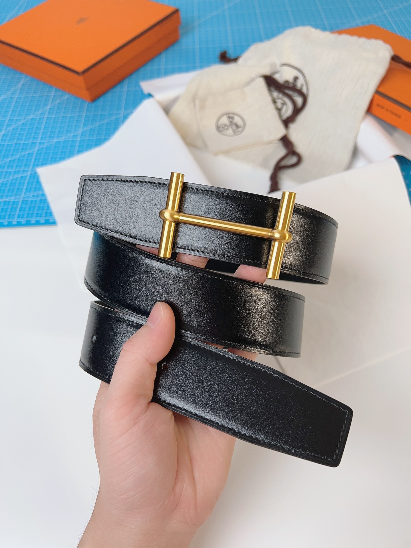 エルメス「Hermès」 ダブルフェイス トゴ革 ベルト100MM