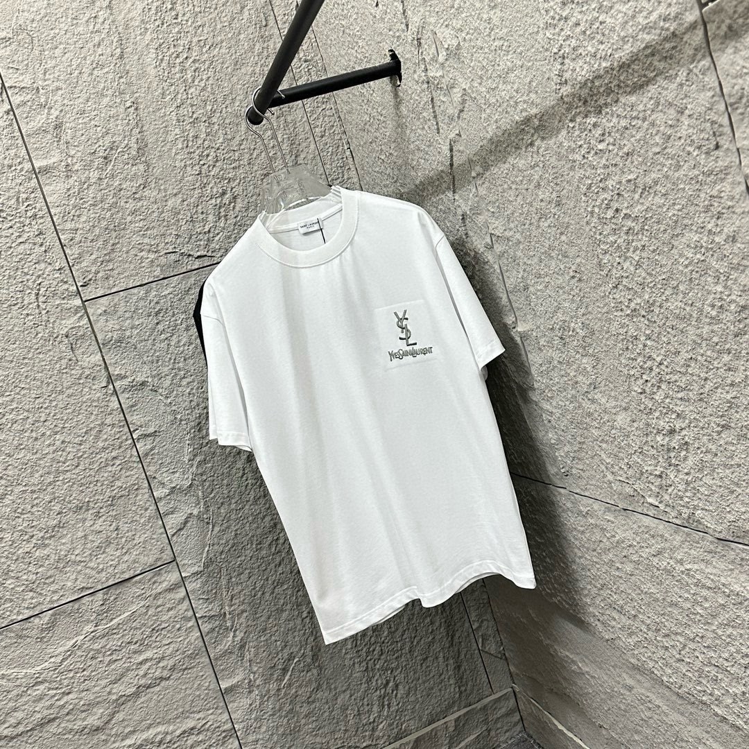 サンローラン「Saint Laurent」2025SS クラシックシルバー刺繍 ショートスリーブTシャツ