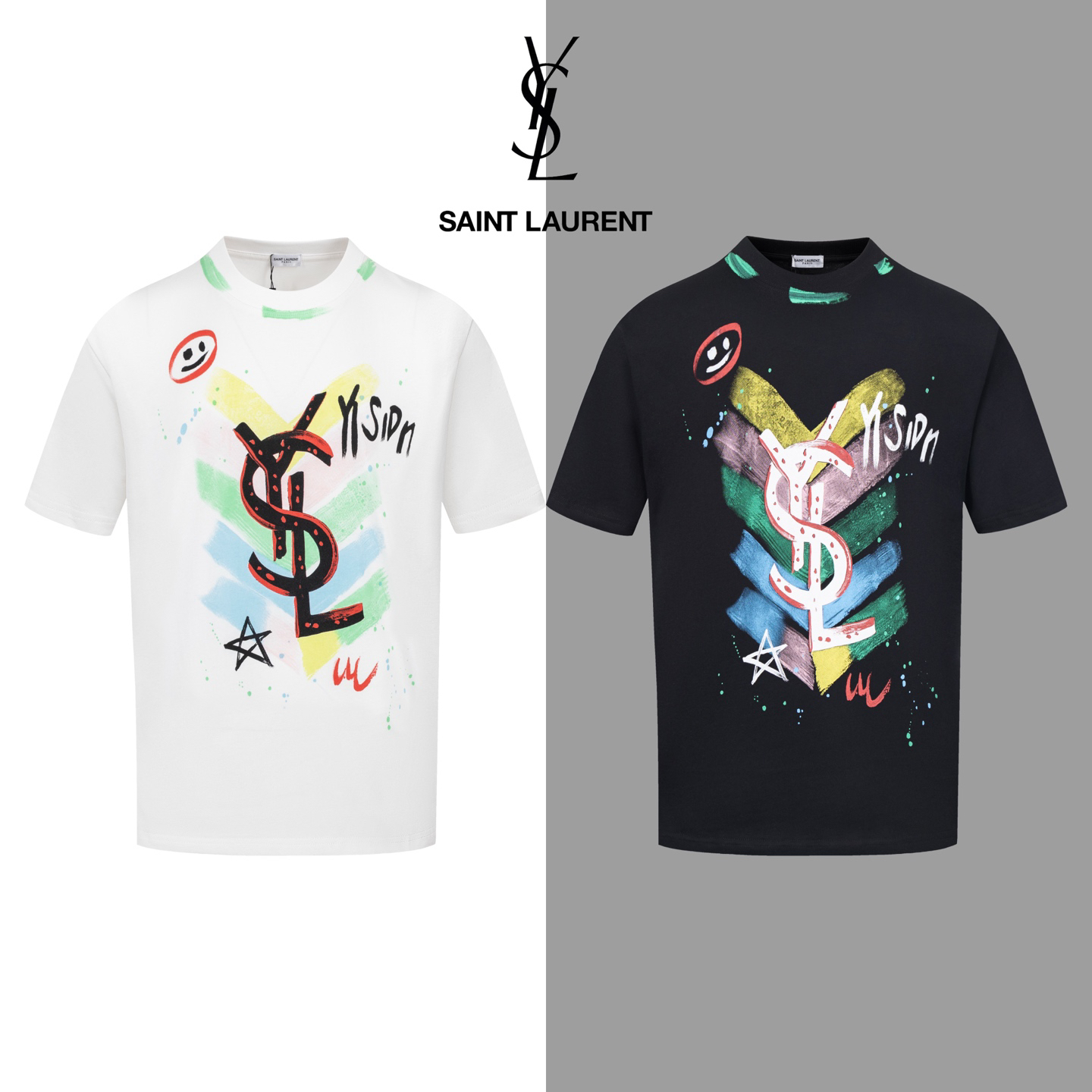 サンローラン「Saint Laurent」カラフルグラフィティロゴ ショートスリーブTシャツ