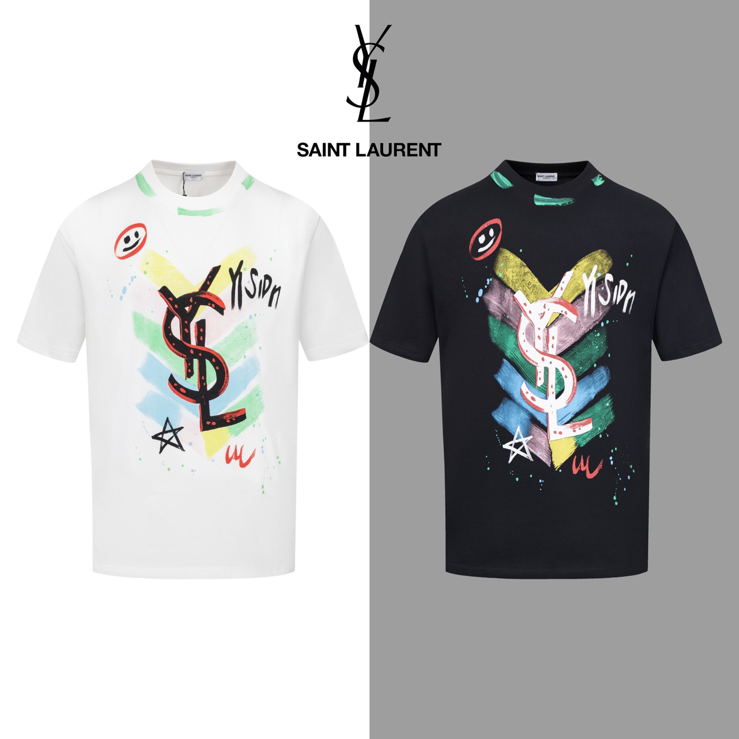 サンローラン「Saint Laurent」カラフルグラフィティロゴ ショートスリーブTシャツ