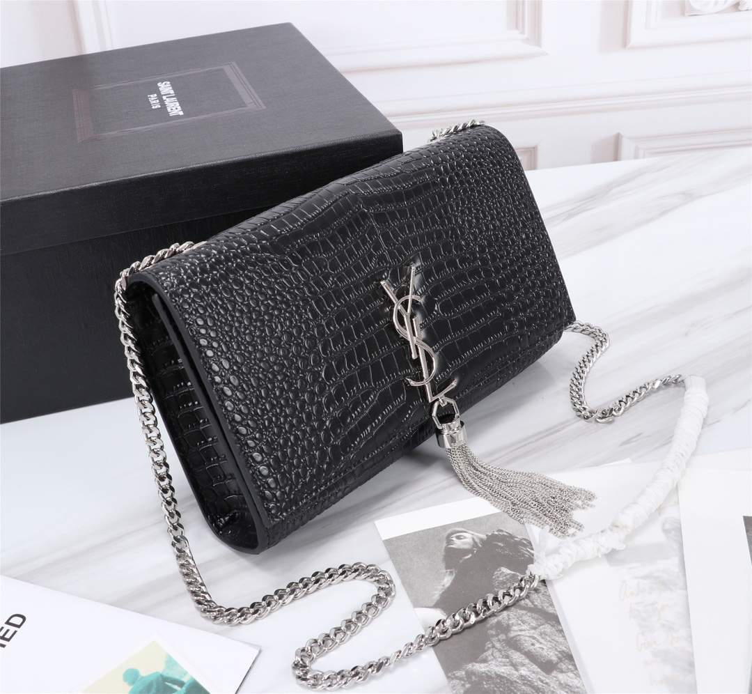 サンローラン「Saint Laurent」KATE 24cm クロコダイル柄フリンジデザイン