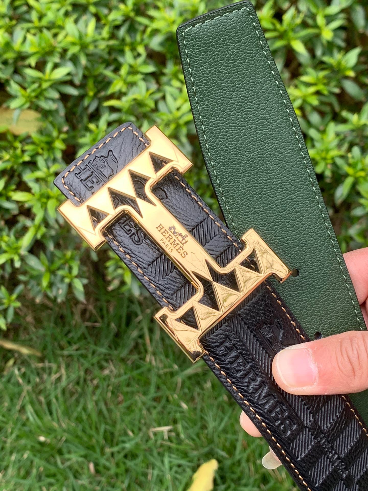 エルメス「Hermès」Jumbo Belt Buckle & ダブルフェイスレザーベルト100cm